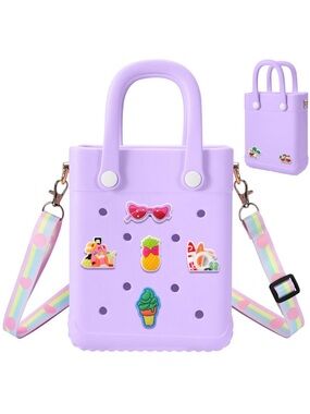 Mini Rubber 2 Way Tote Bag W/ 32 Charms- free large rubber pencil case!